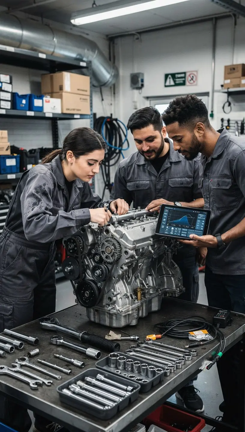 Mechanik kontroluje tlak oleja v motore s použitím precízneho meracieho prístroja